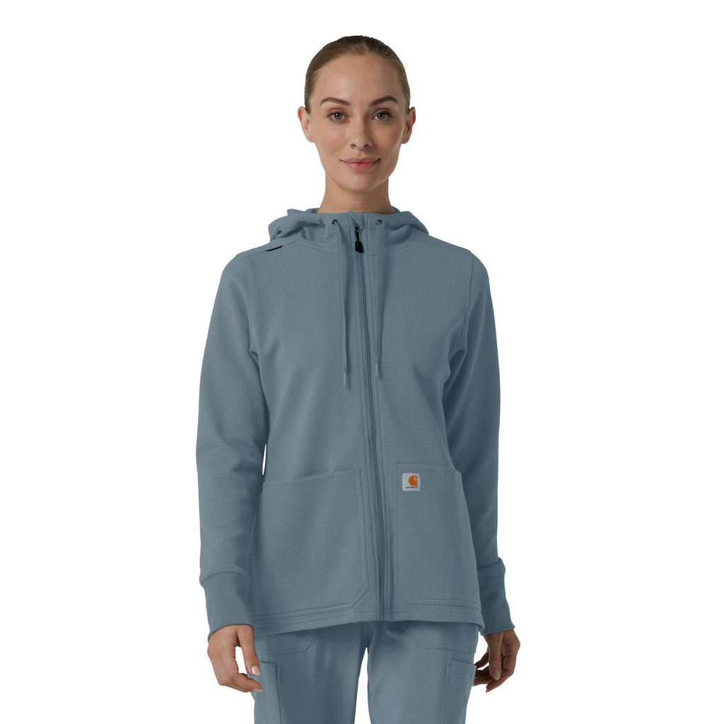 Women's full zip waffle scrub hoodie