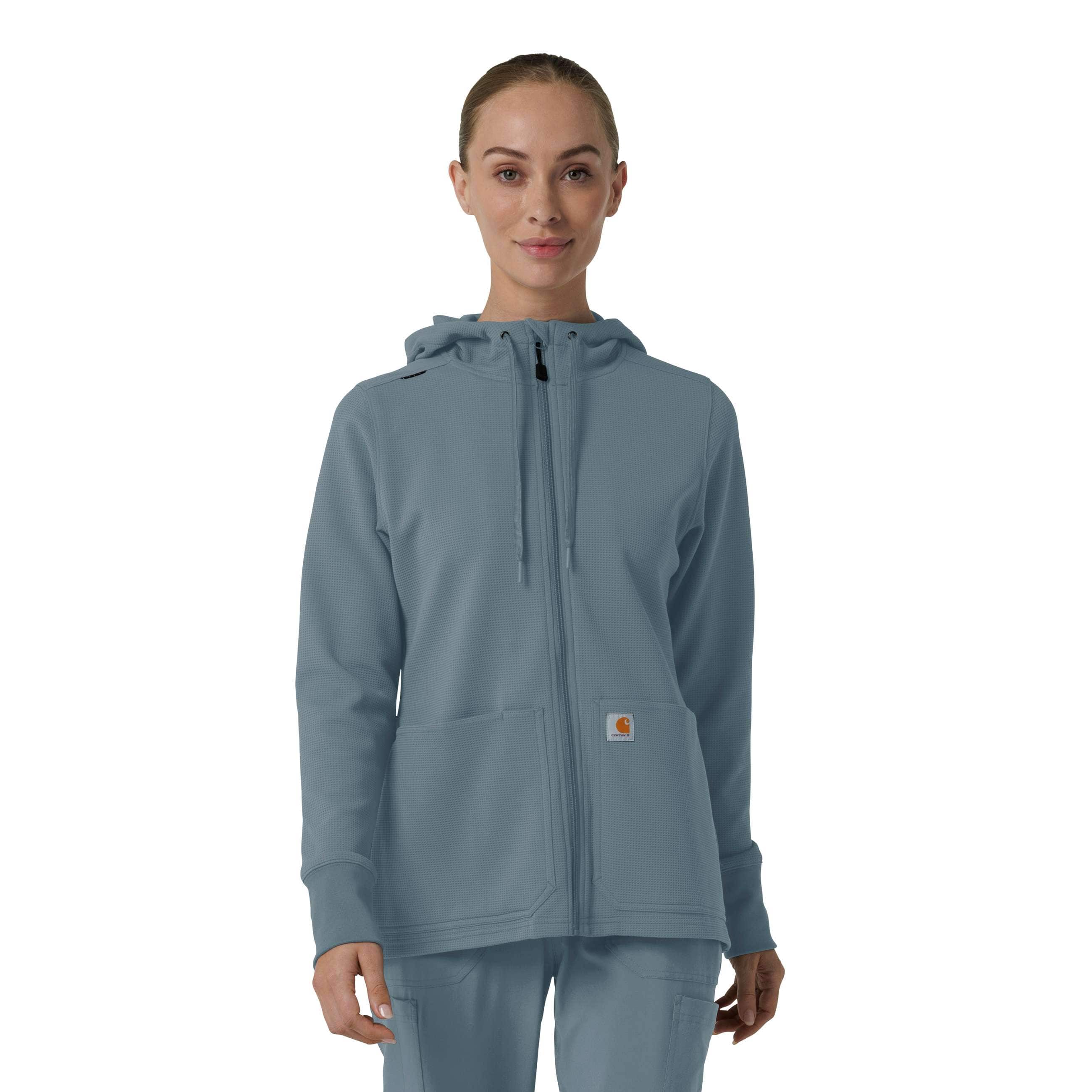 Women's full zip waffle scrub hoodie