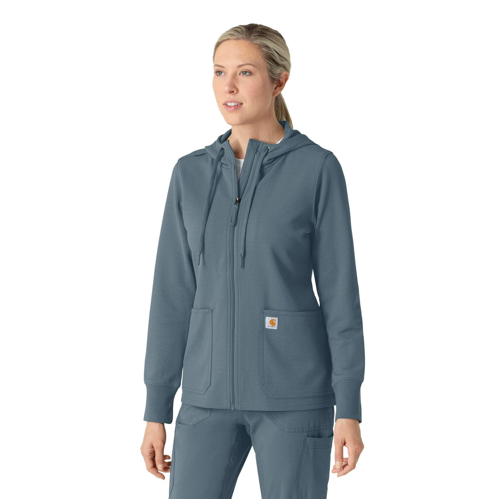 Women's full zip waffle scrub hoodie