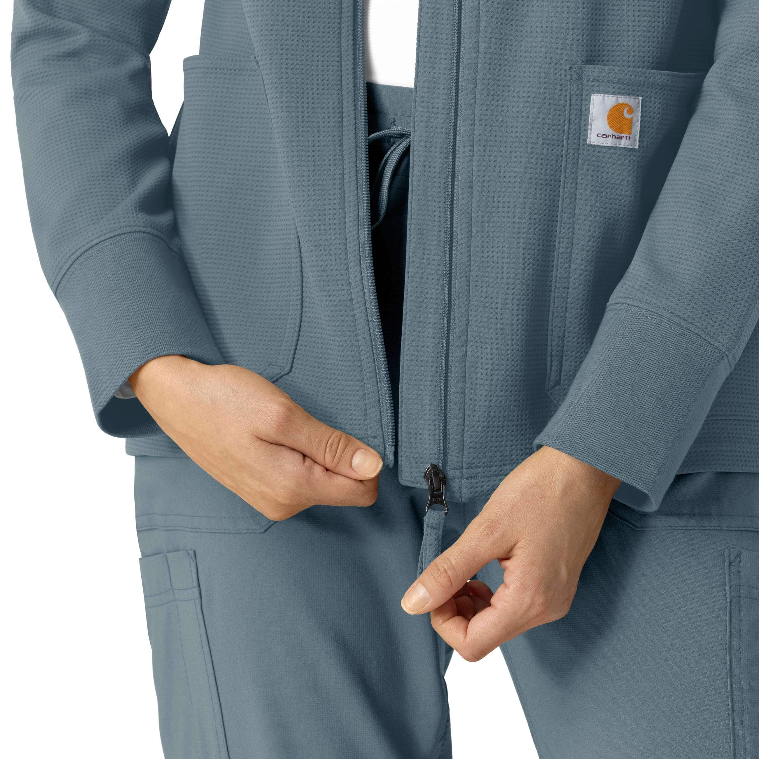 Women's full zip waffle scrub hoodie