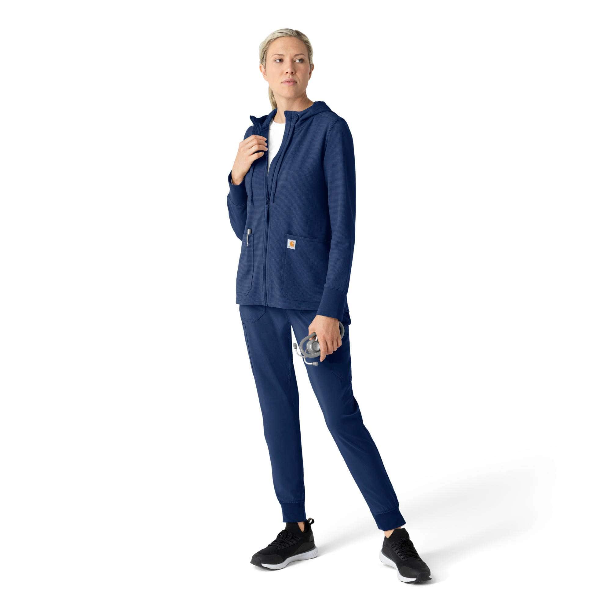 Women's full zip waffle scrub hoodie