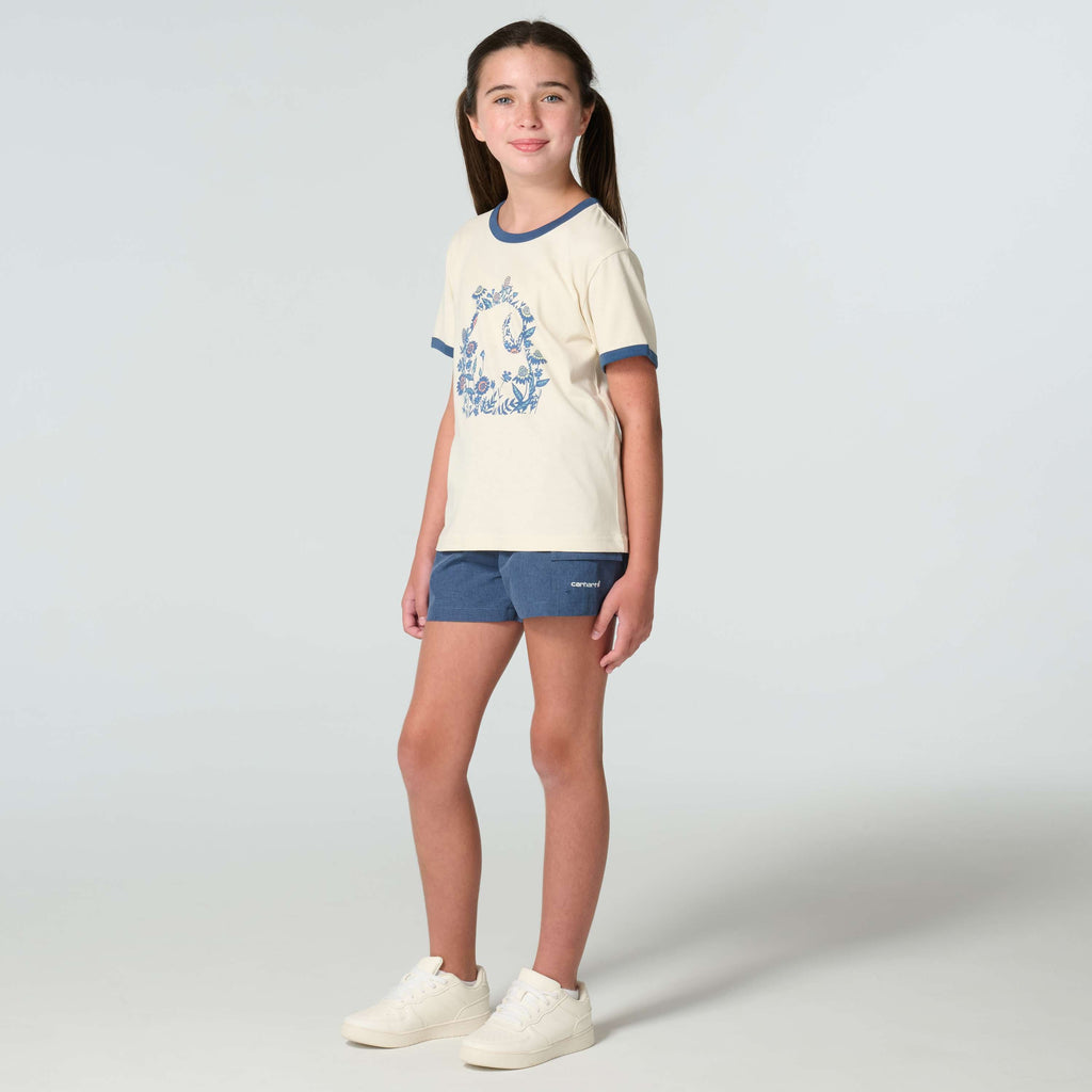 Girls' short sleeve floral "c" ringer t-shirt (child/toddler/youth)