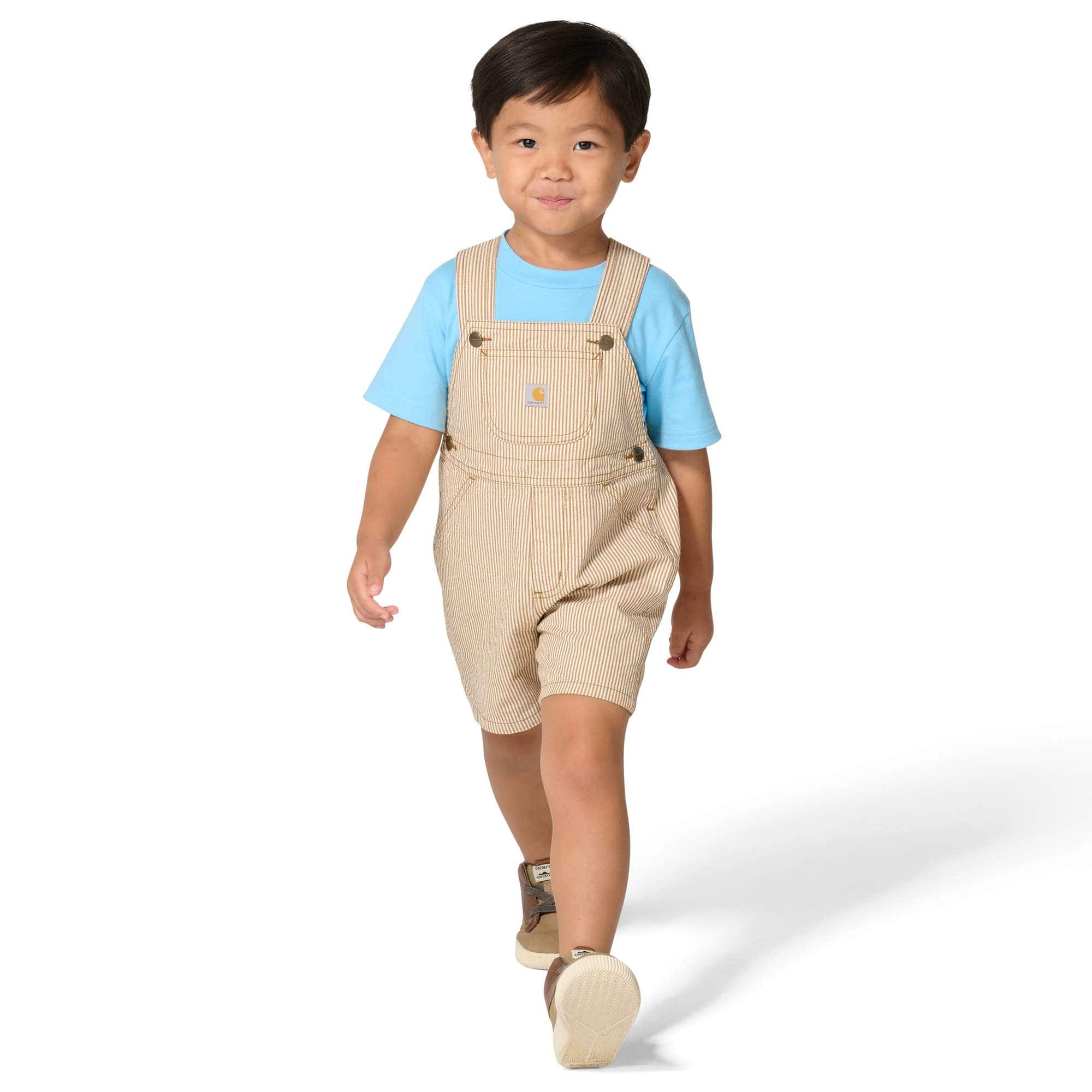 Boys' 2-piece short sleeve t-shirt & brown stripe shortall set (toddler)