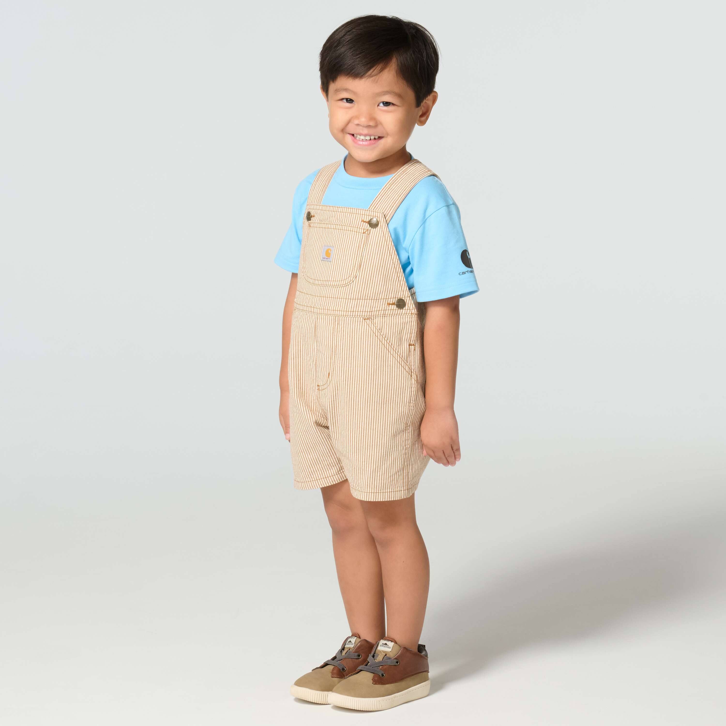 Boys' 2-piece short sleeve t-shirt & brown stripe shortall set (toddler)