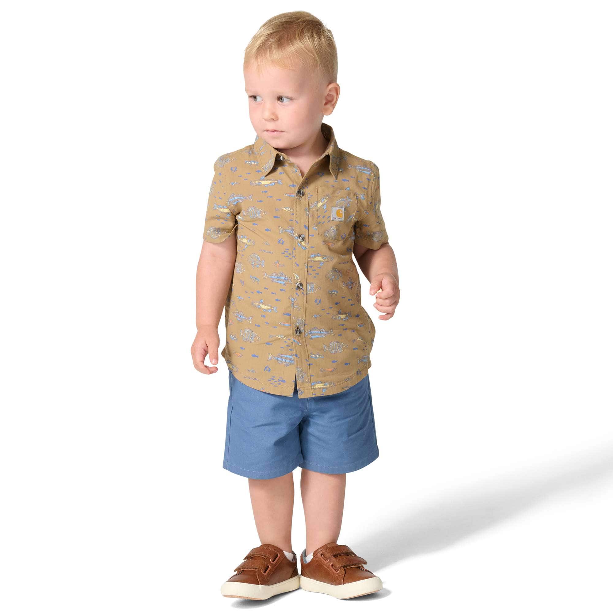 Boys' 2-piece short sleeve printed shirt & canvas short set (toddler)