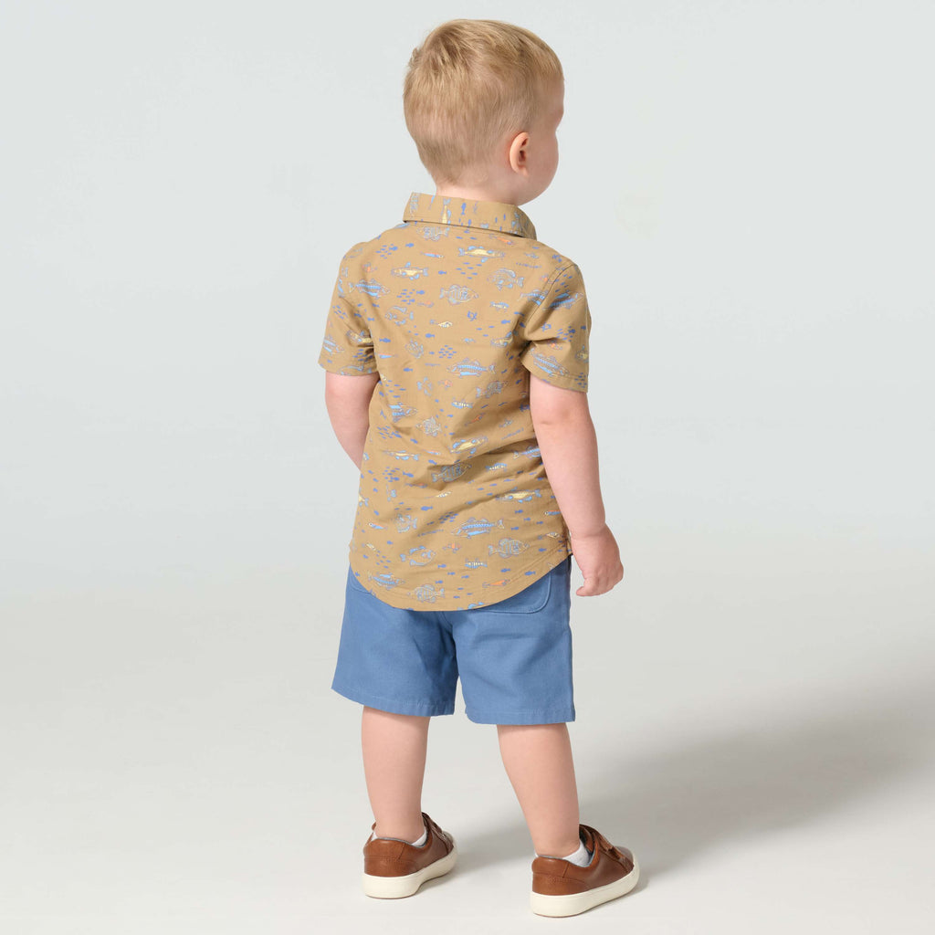 Boys' 2-piece short sleeve printed shirt & canvas short set (toddler)