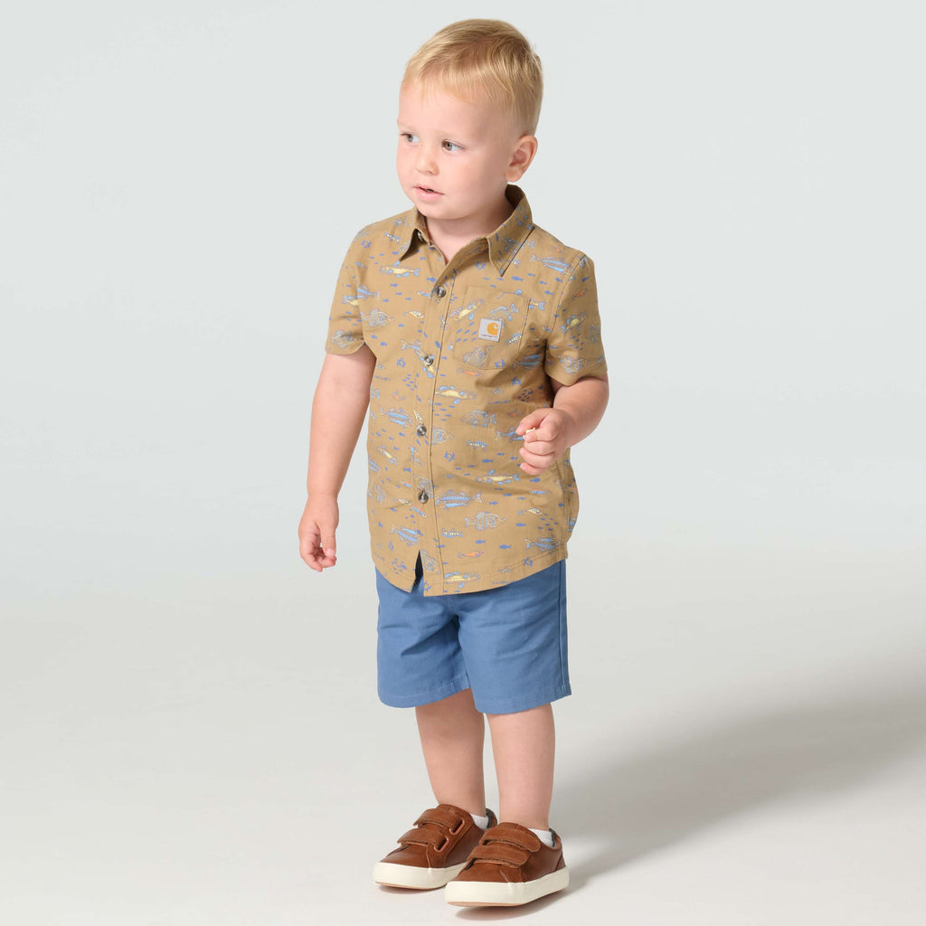 Boys' 2-piece short sleeve printed shirt & canvas short set (toddler)