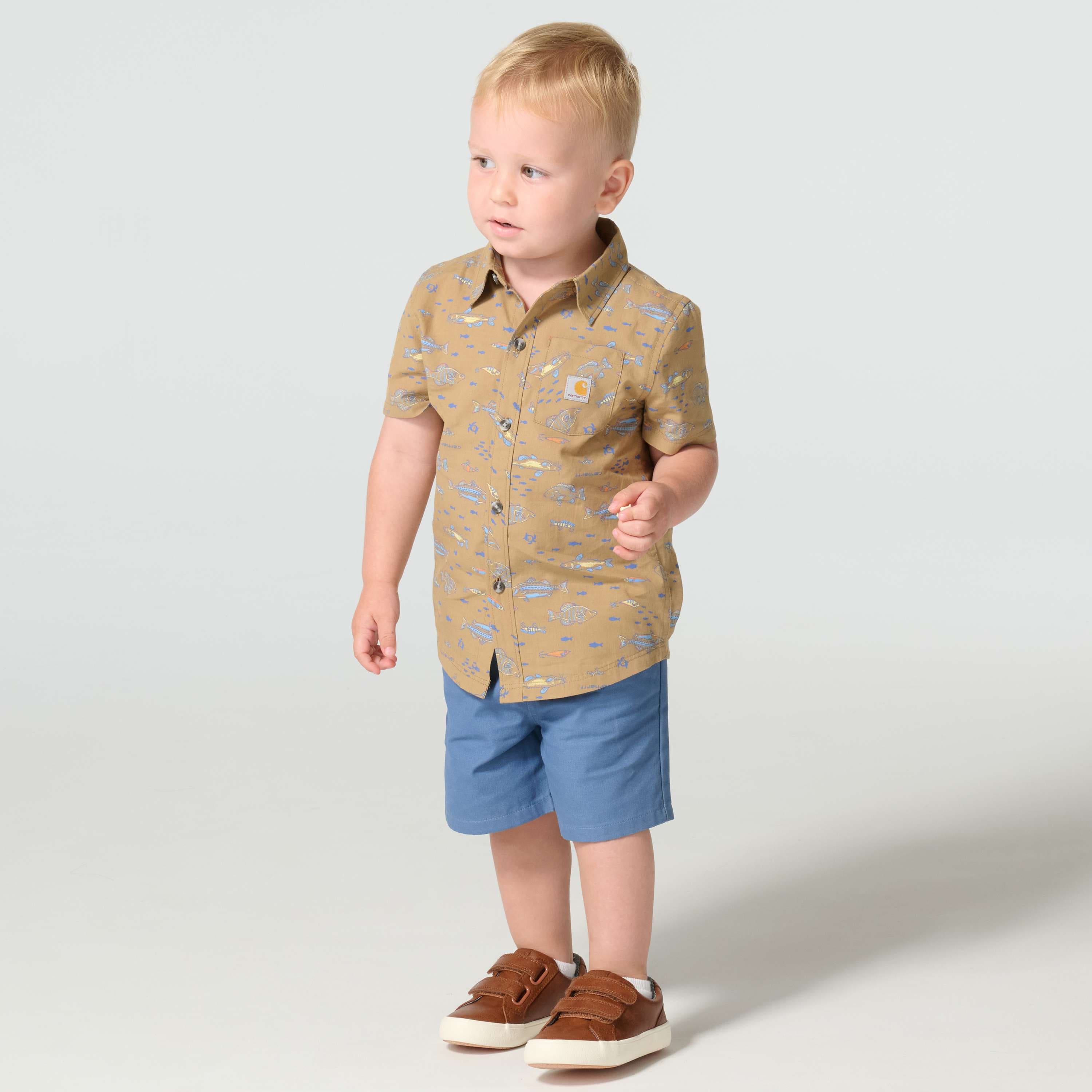 Boys' 2-piece short sleeve printed shirt & canvas short set (toddler)