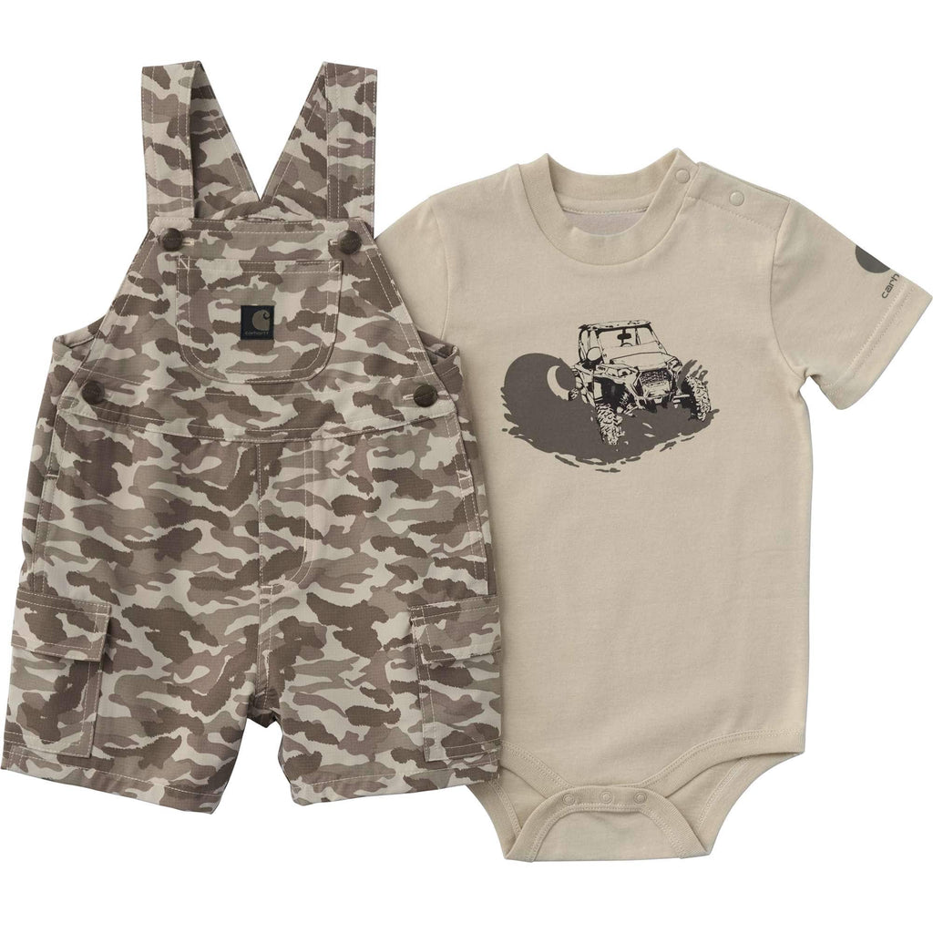 Boys' 2-piece short sleeve bodysuit & camo cargo pocket shortall set (baby)