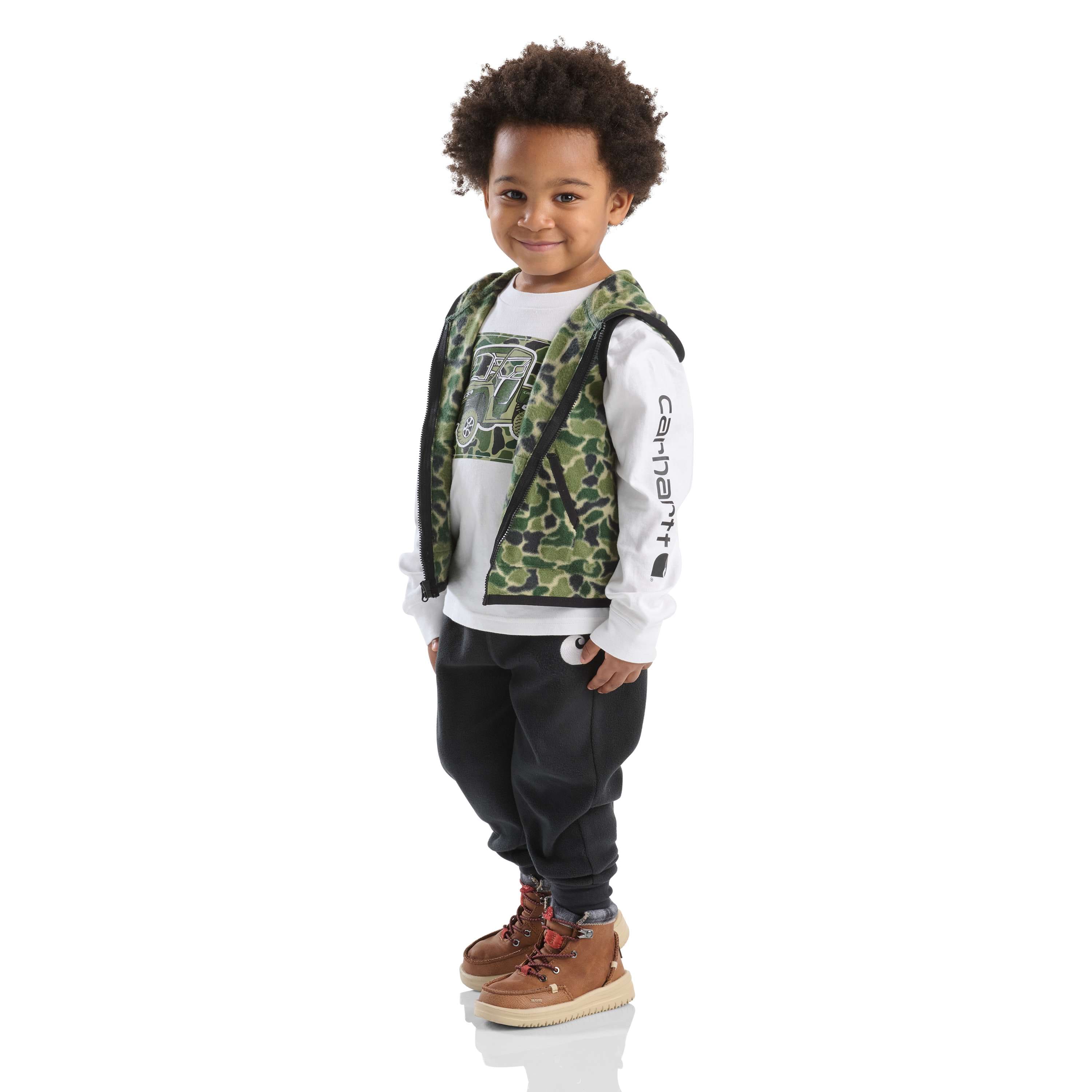 Boys' 3-piece camo vest, long-sleeve t-shirt & pant set (toddler)