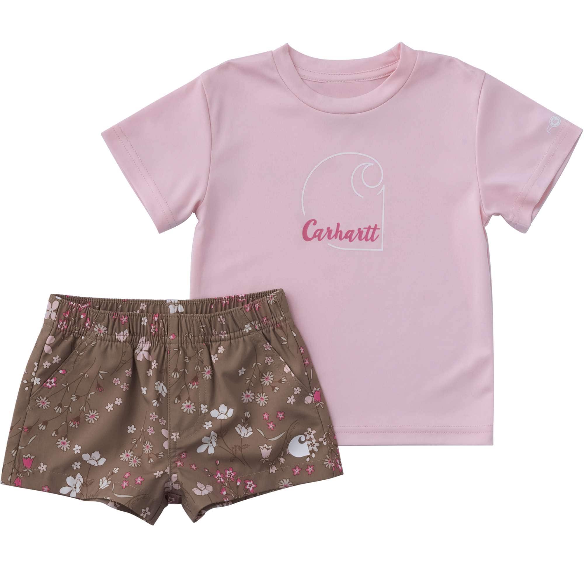 Girls' 2-piece short sleeve force sun defender™ t-shirt & elastic waistband printed short set (baby)