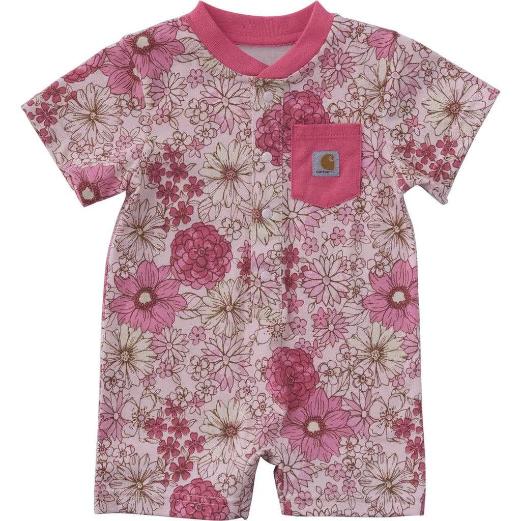 Girls' short sleeve floral henley pocket romper (baby)