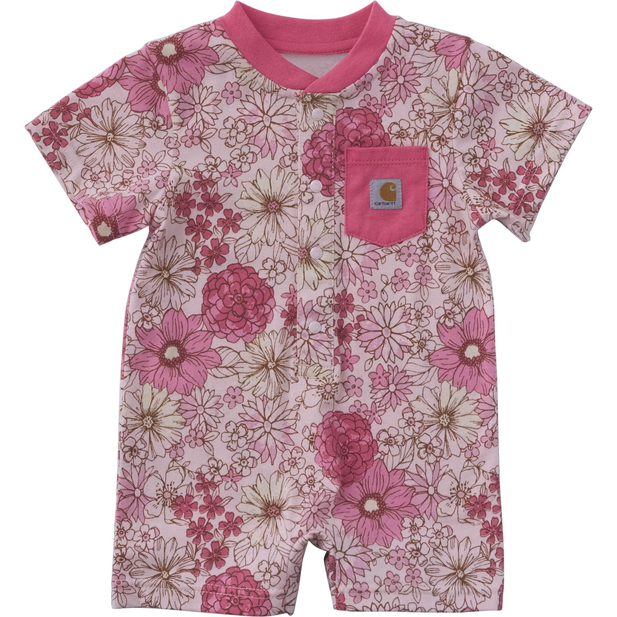 Girls' short sleeve floral henley pocket romper (baby)