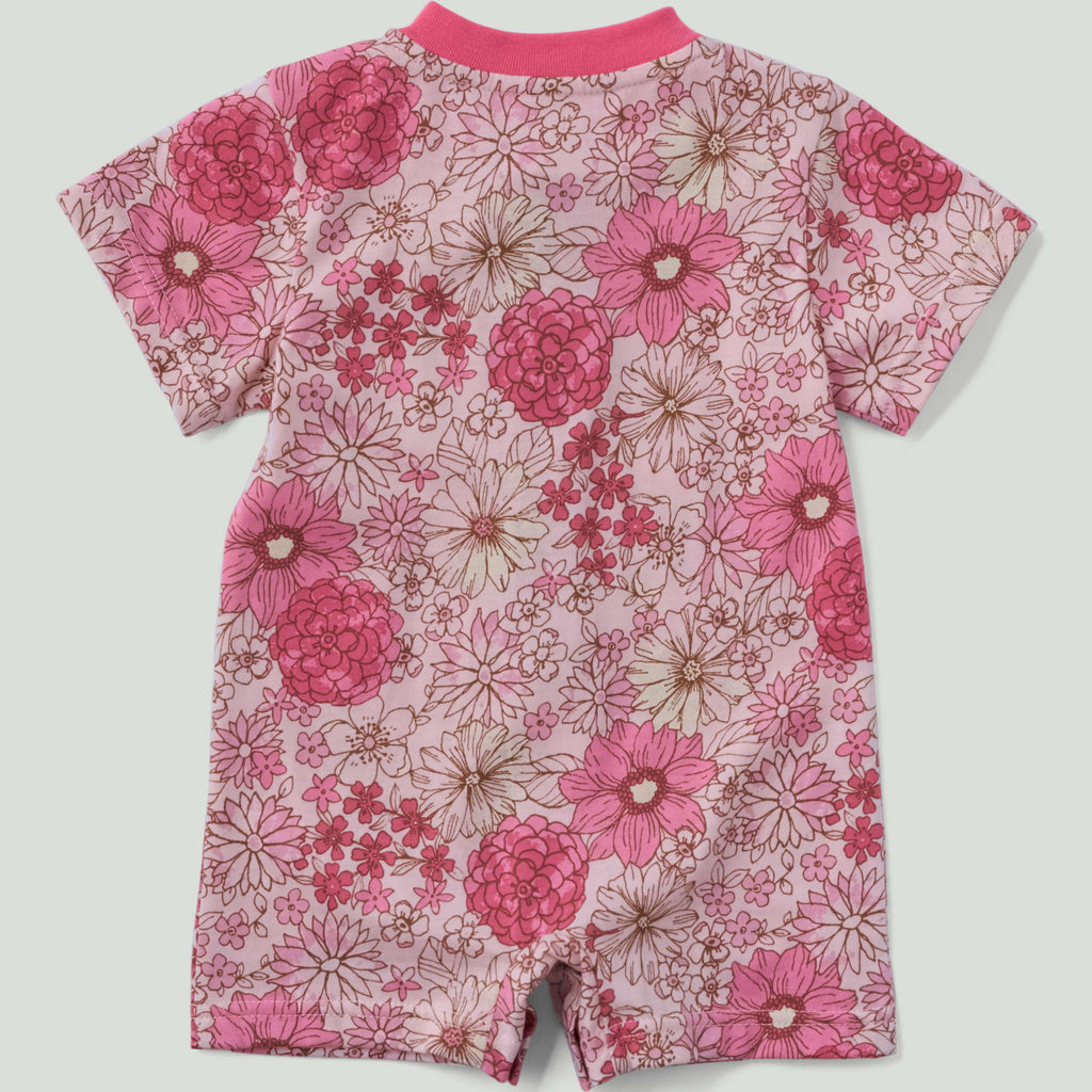 Girls' short sleeve floral henley pocket romper (baby)