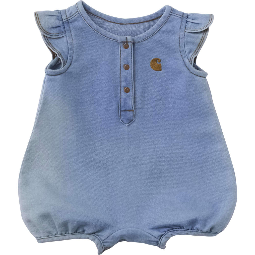 Girls' short sleeve denim henley romper (baby)