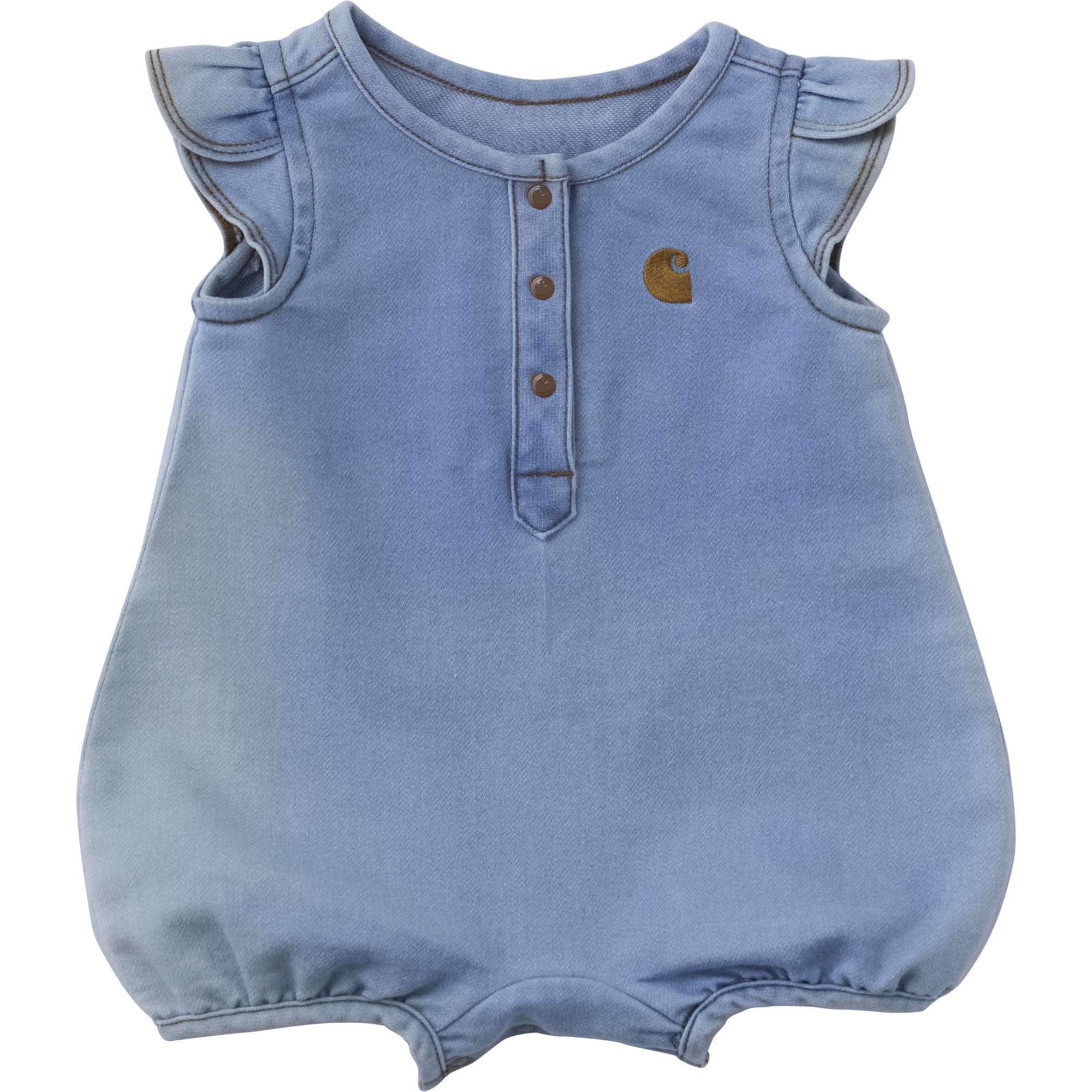 Girls' short sleeve denim henley romper (baby)