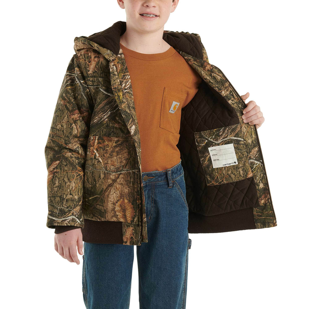 Boys' zip-front canvas insulated hooded camo jacket (child/youth)