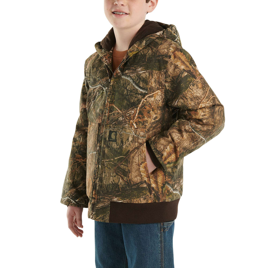 Boys' zip-front canvas insulated hooded camo jacket (child/youth)