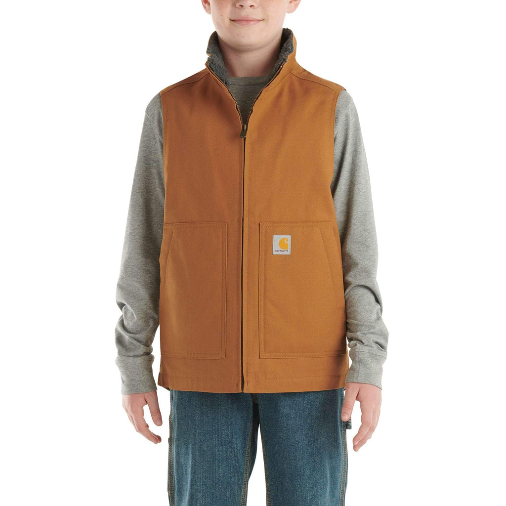 Boys' zip-front canvas sherpa lined vest