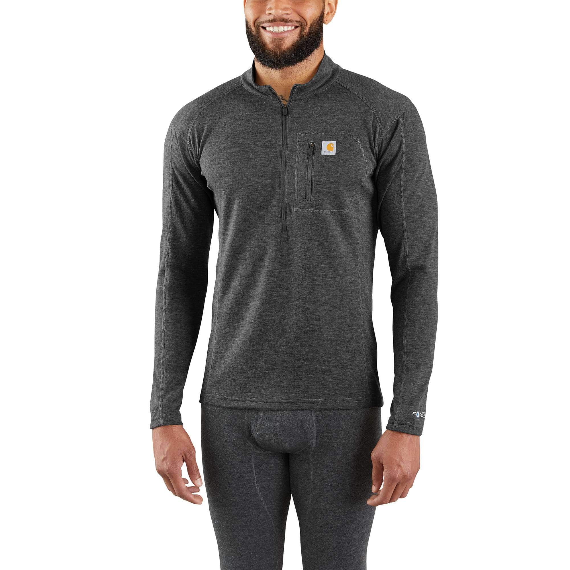 Men's base layer quarter-zip thermal top - carhartt force® - midweight - poly-wool