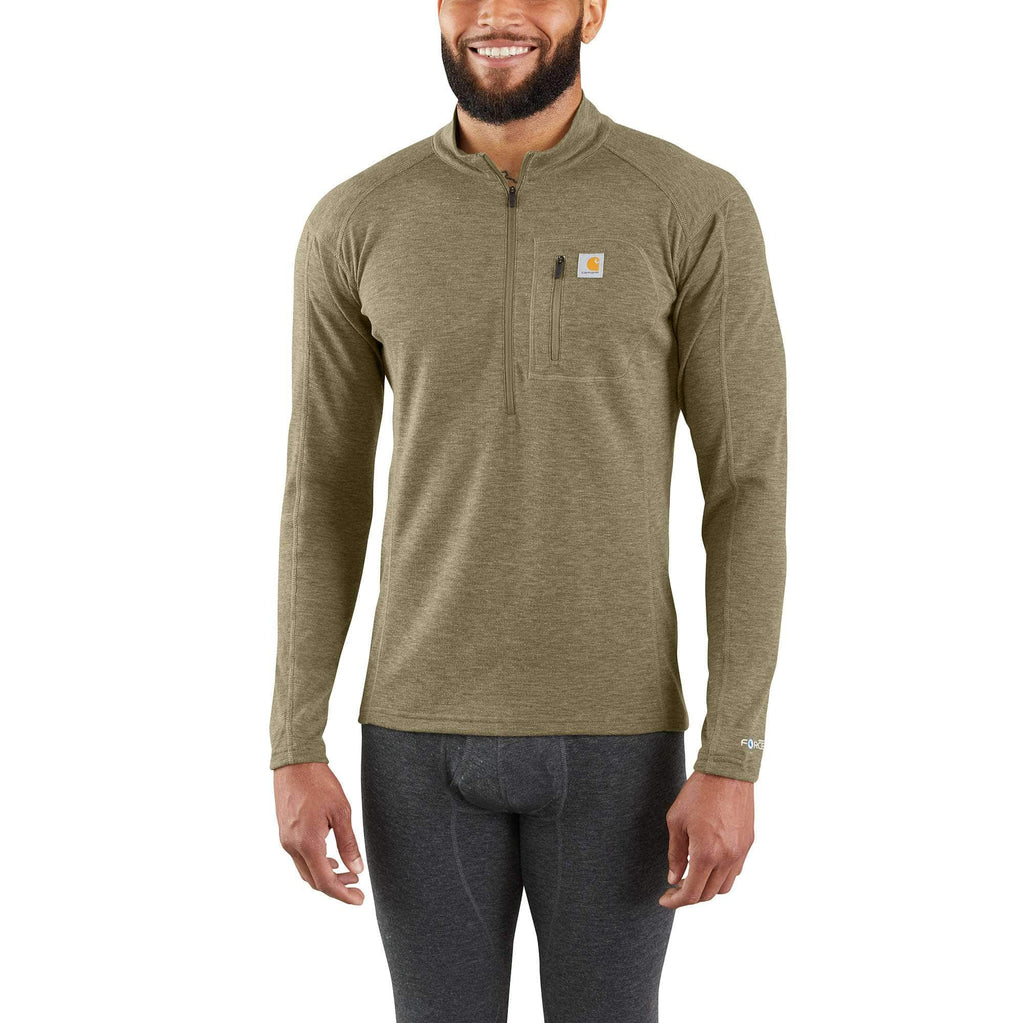 Men's base layer quarter-zip thermal top - carhartt force® - midweight - poly-wool