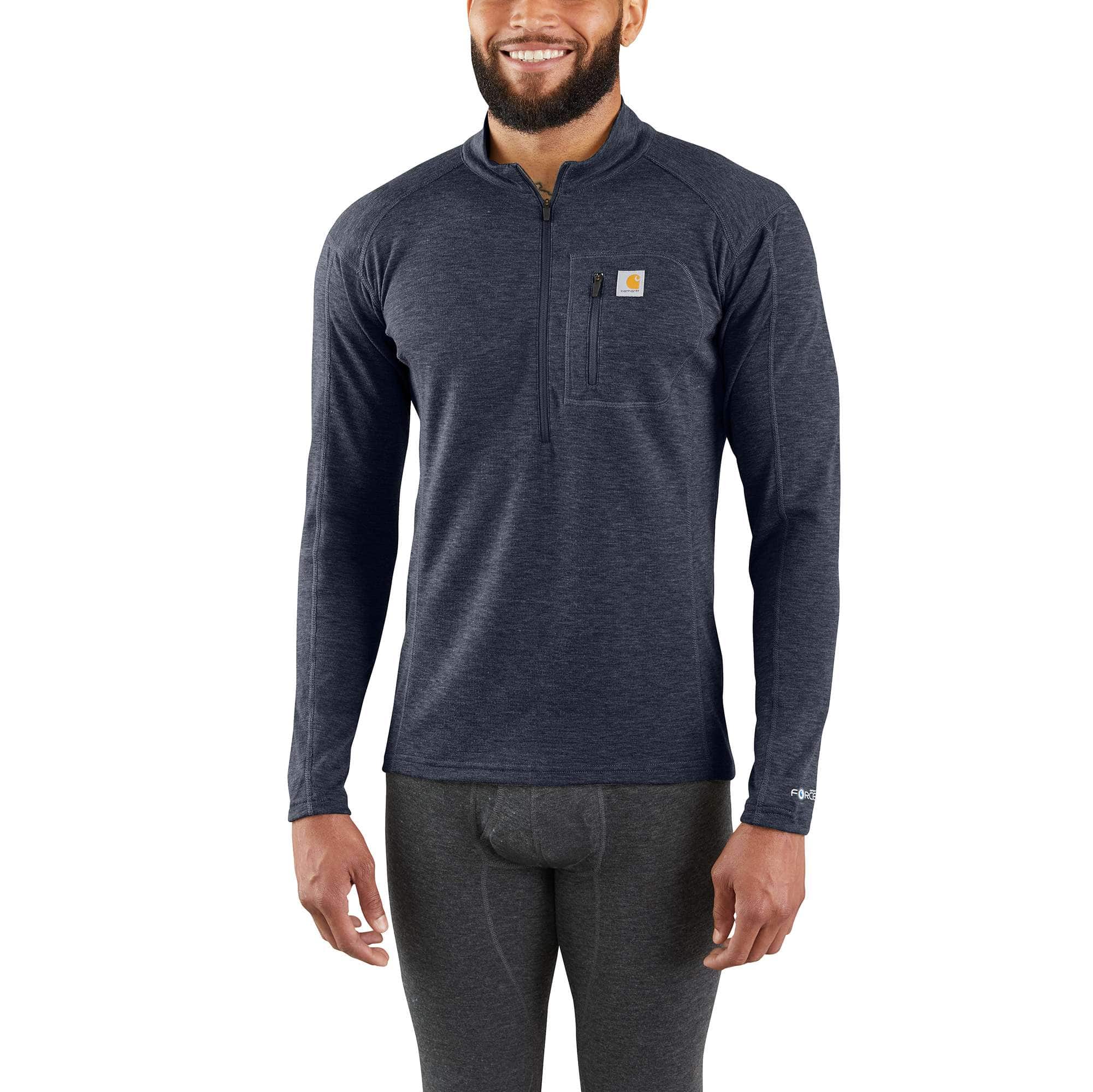 Men's base layer quarter-zip thermal top - carhartt force® - midweight - poly-wool