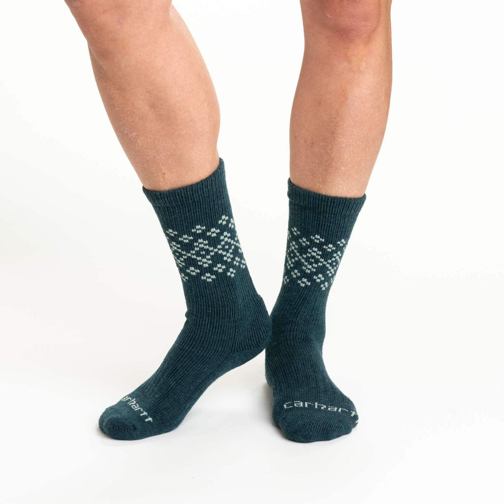 Women's midweight synthetic-wool blend fairisle crew sock 2-pack