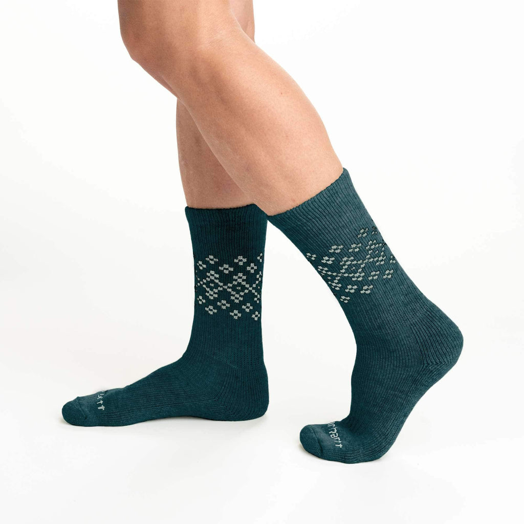 Women's midweight synthetic-wool blend fairisle crew sock 2-pack